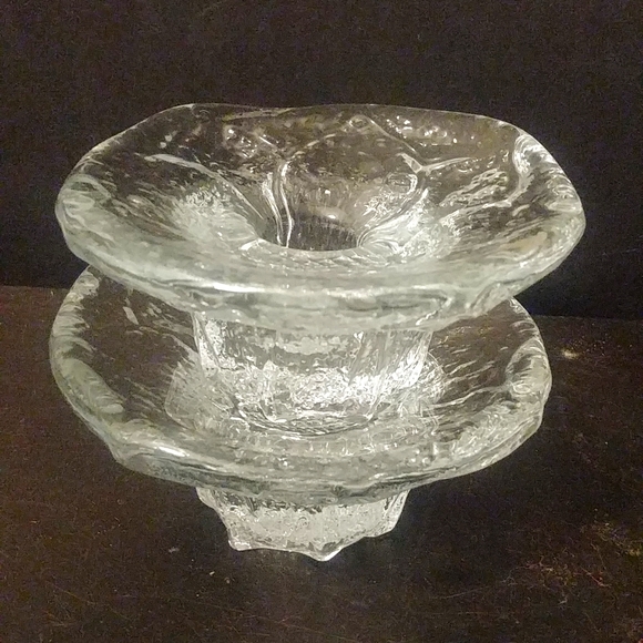 Blenko Accents Blenko Clear Glass Free Form Ice Candlesticks Candle